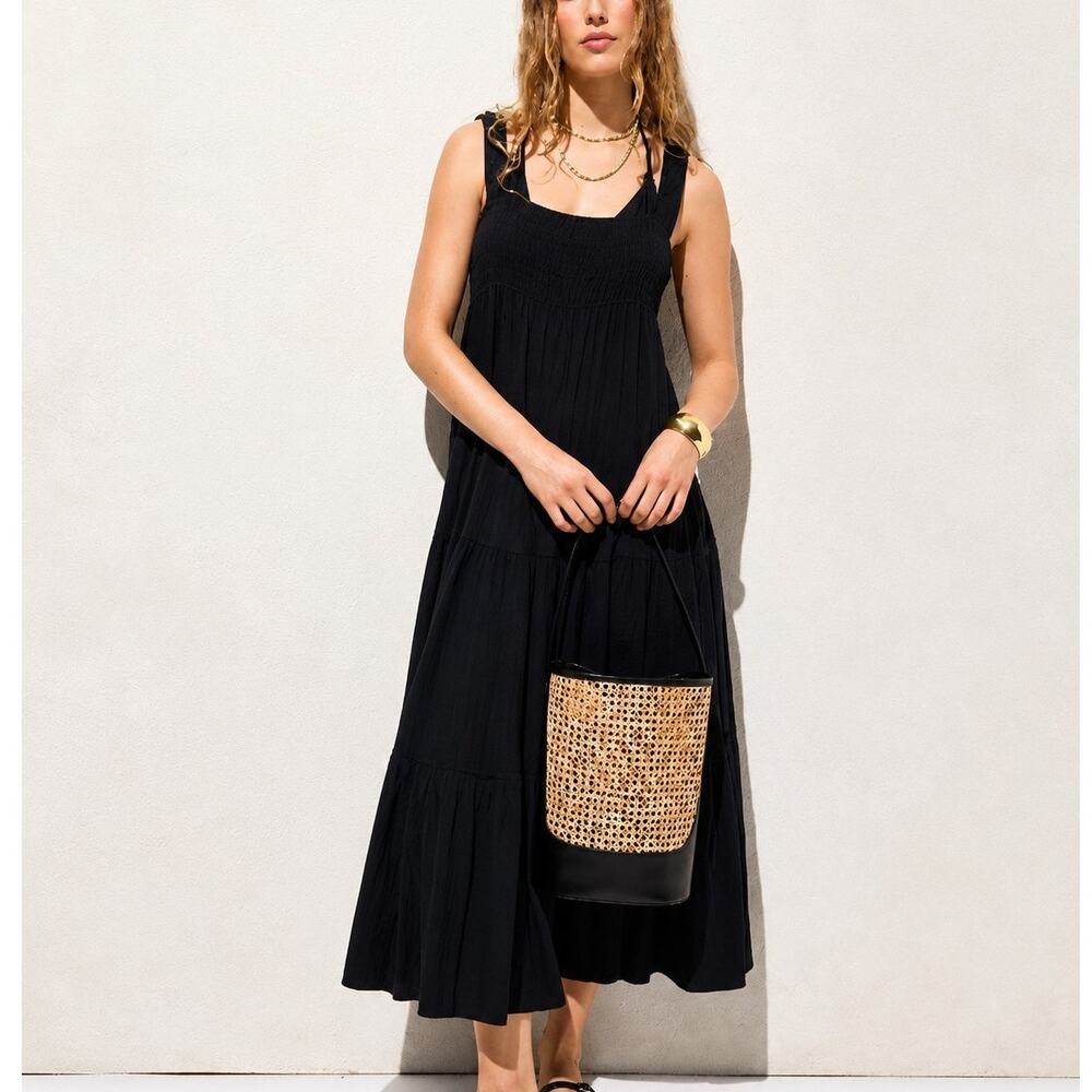 J.Crew Airy Gauze Tiered Maxi Dress Black Size Small NWT